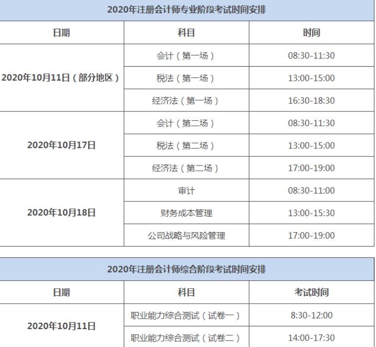 注册会计师2020年报名及考试时间(2020注册会计师报名时间及考试时间)